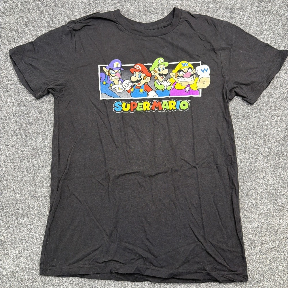 Super Mario Luigi Wario Waluigi Box Logo T-Shirt Black Mens Medium Nintendo